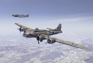 B-17F_Ye_Olde_Pub_in_front___Bf_109_In_back_as_escort[1]
